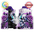 Purple Floral Skull Puffer Vest M