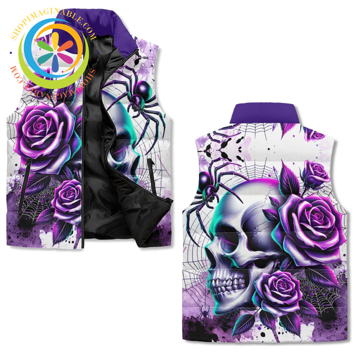 Purple Floral Skull Puffer Vest