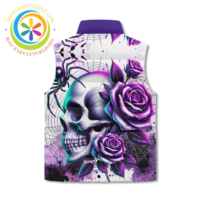 Purple Floral Skull Puffer Vest