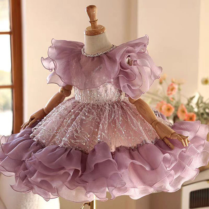 Purple Girl Dress Lace Toddler Kids 1st Birthday Party Gown J449