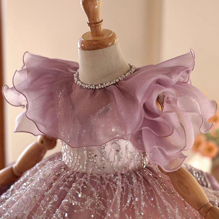 Purple Girl Dress Lace Toddler Kids 1st Birthday Party Gown J449