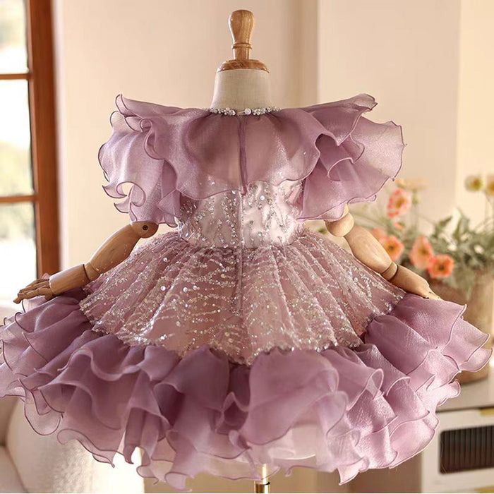 Purple Girl Dress Lace Toddler Kids 1st Birthday Party Gown J449