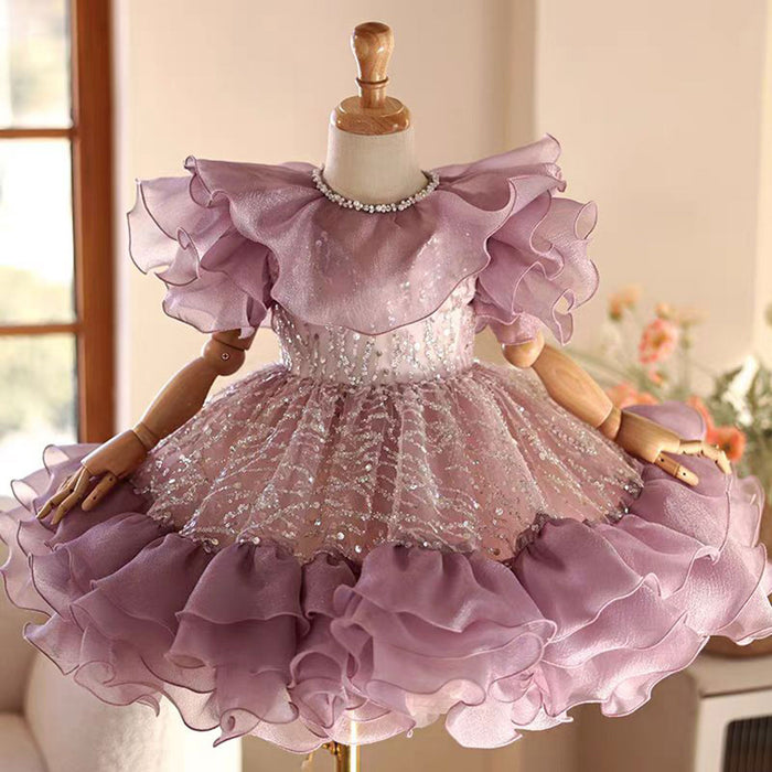 Purple Girl Dress Lace Toddler Kids 1st Birthday Party Gown J449