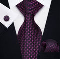 Purple Houndstooth Tie Handkerchief Cufflinks Set - N-9544 - SimonVon Shop