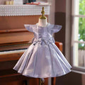 Purple Satin Girl Dress With Bow Kids 1st Birthday Party Gown J764