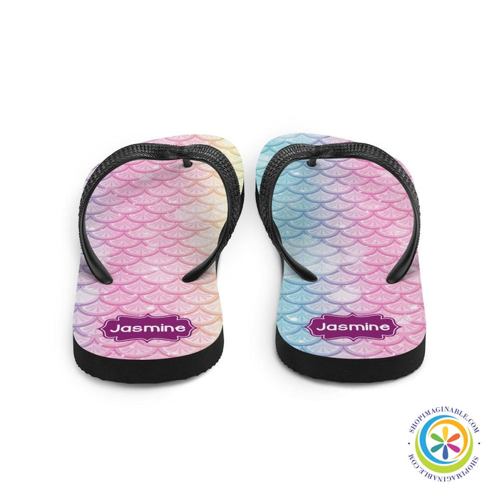Rainbow Mermaid Personalized Name Flip-Flops-ShopImaginable.com