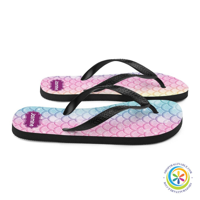 Rainbow Mermaid Personalized Name Flip-Flops-ShopImaginable.com