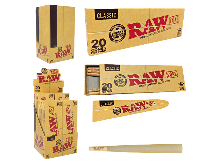 RAW CLASSIC PRE-ROLL CONE KS 20PK DISPLAY OF 12