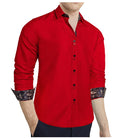 Red Mens's Shirt with contrast colored buttons unique cuffs design -CY-2201 - SimonVon Shop