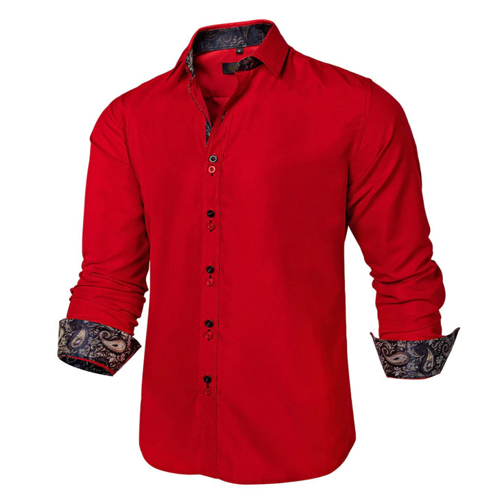 Red Mens's Shirt with contrast colored buttons unique cuffs design -CY-2201 - SimonVon Shop