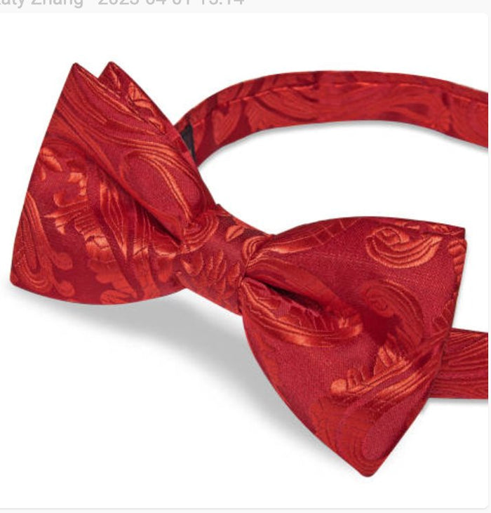 Red Paisley Pre-tied Bow Tie Hanky Cufflinks Set-LH-0170 - SimonVon Shop