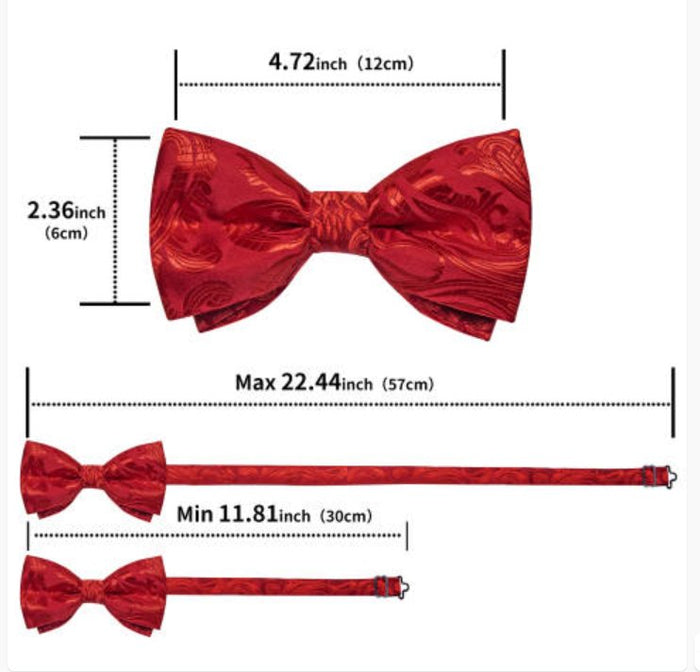 Red Paisley Pre-tied Bow Tie Hanky Cufflinks Set-LH-0170 - SimonVon Shop