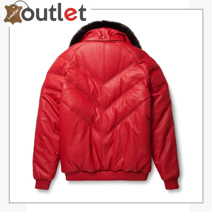 Interior view of the red V bomber showing genuine shearling wool lining