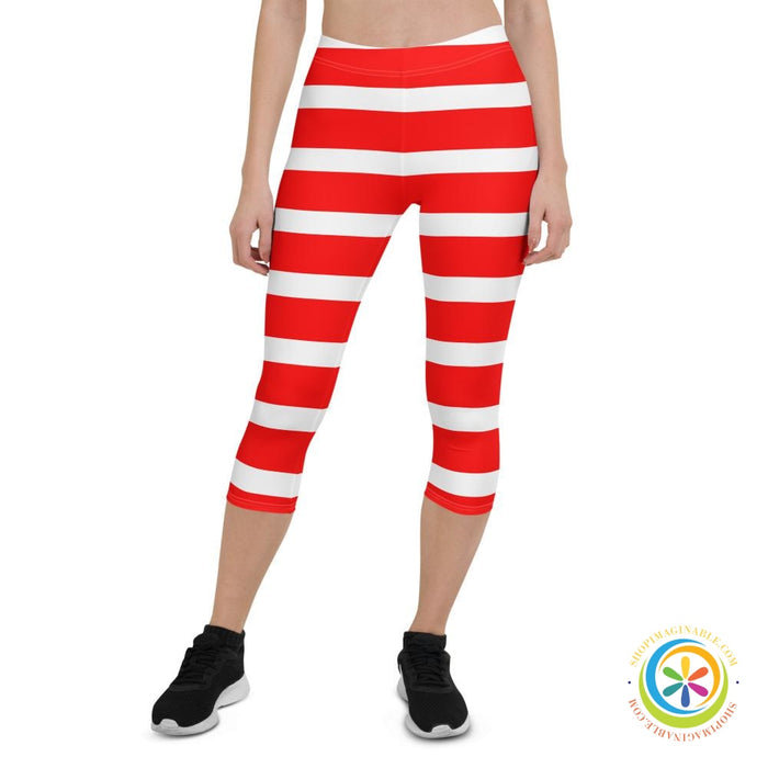 Red & White Candy Cane Capri Leggings-ShopImaginable.com