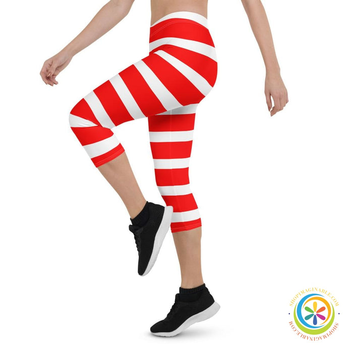 Red & White Candy Cane Capri Leggings-ShopImaginable.com