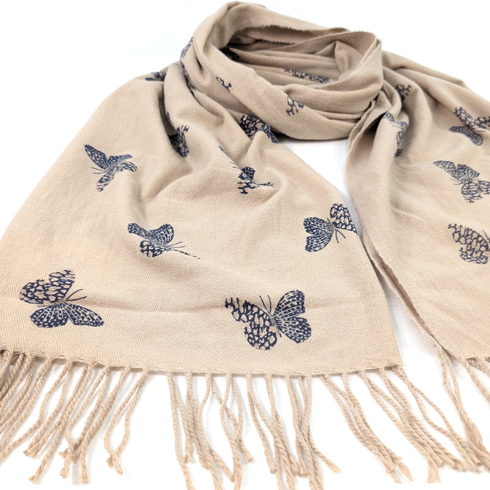 Remo - Glitter Butterfly Pashmina Scarf (70x180cm) - Cream