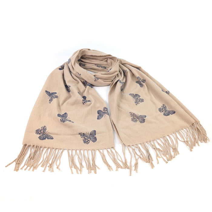 Remo - Glitter Butterfly Pashmina Scarf (70x180cm) - Cream
