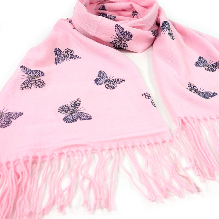 Remo - Glitter Butterfly Pashmina Scarf (70x180cm) - Light Pink