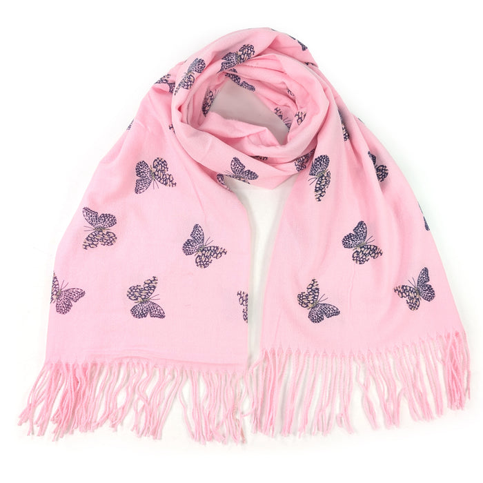 Remo - Glitter Butterfly Pashmina Scarf (70x180cm) - Light Pink