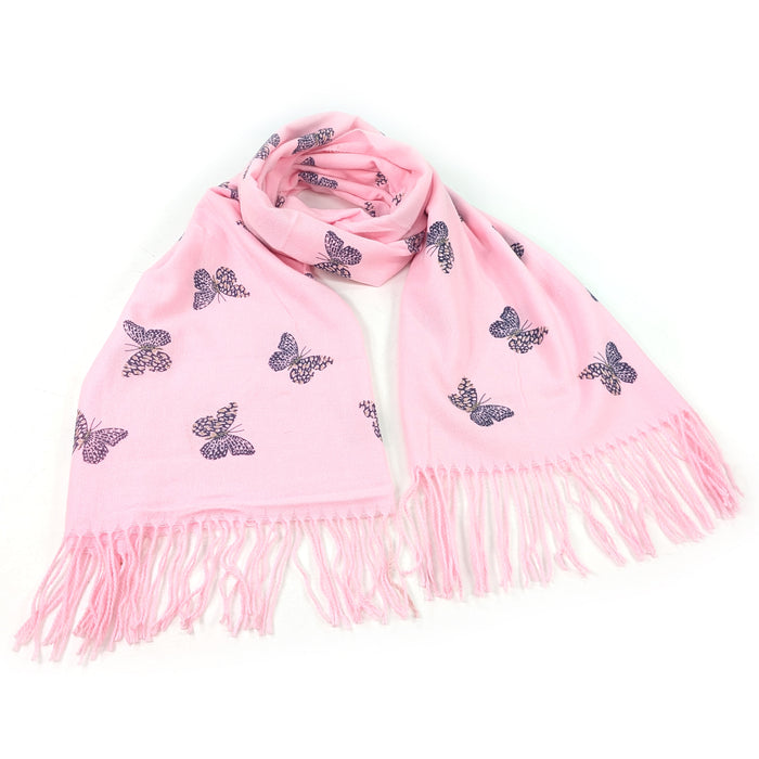 Remo - Glitter Butterfly Pashmina Scarf (70x180cm) - Light Pink