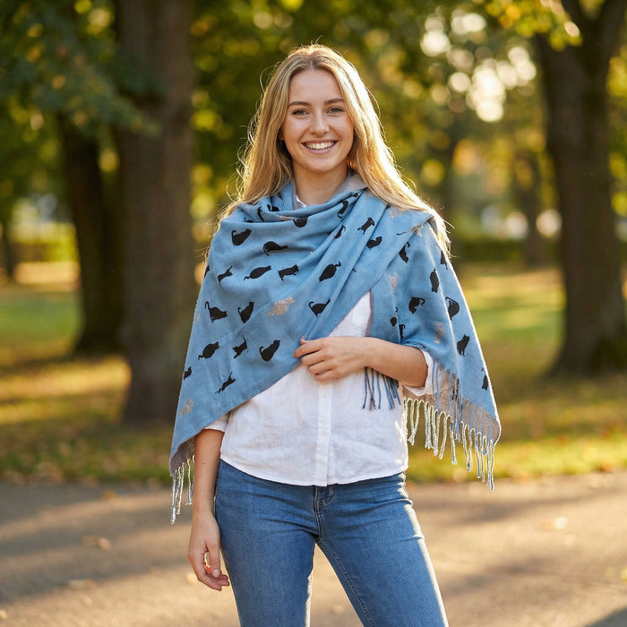 Remo - Glitter Cat Pashmina Style Scarf - Denim (70x180cm)