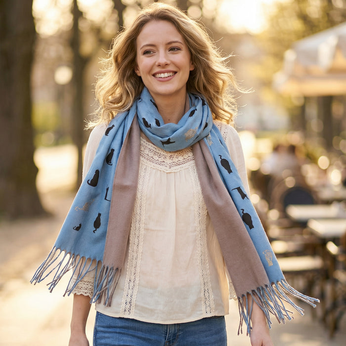 Remo - Glitter Cat Pashmina Style Scarf - Denim (70x180cm)