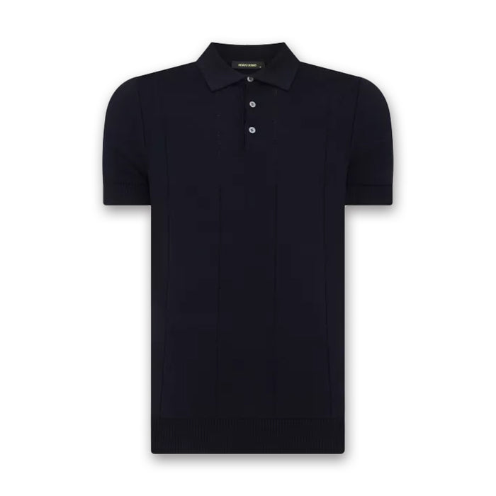 Remus - Slim Fit Knitted Polo in Navy - Nigel Clare