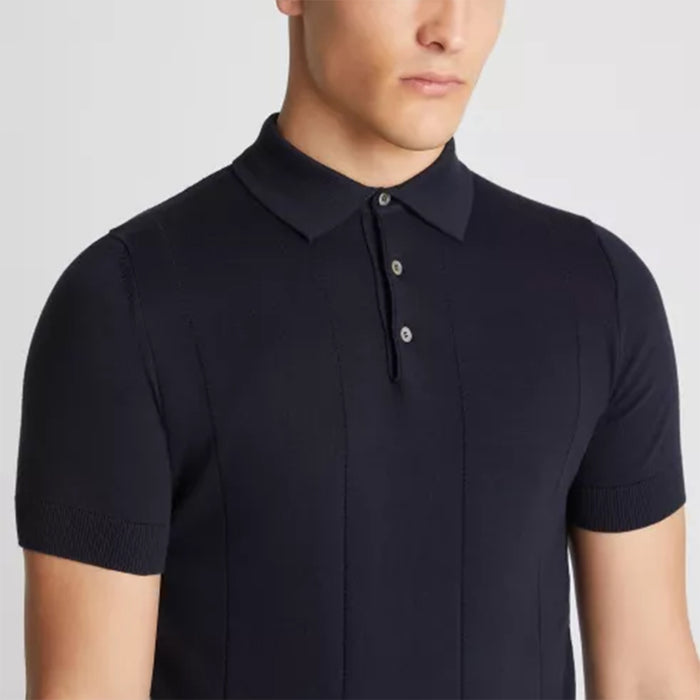 Remus - Slim Fit Knitted Polo in Navy - Nigel Clare