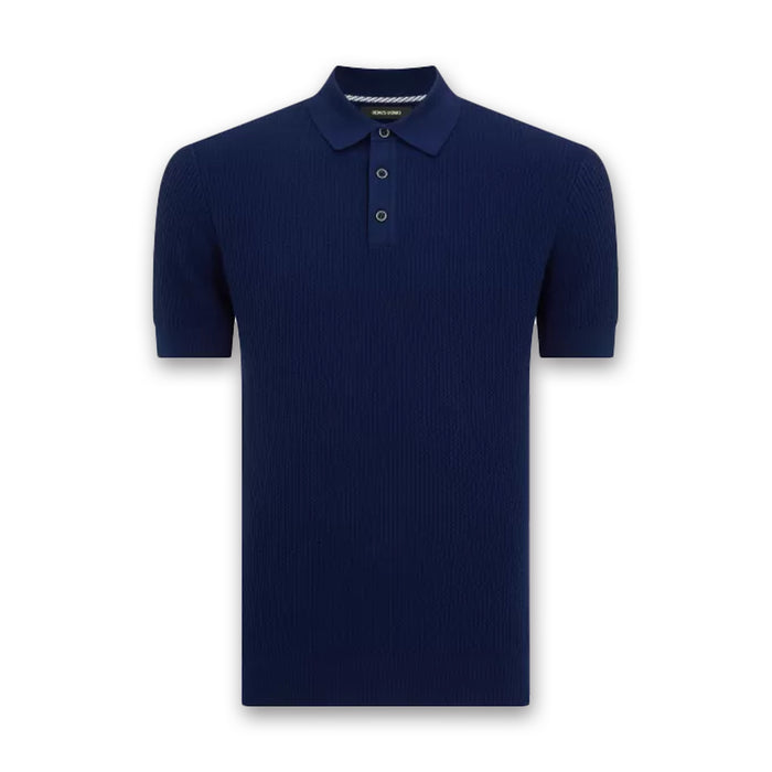 Remus - Slim Fit Micro Braid Polo in Navy - Nigel Clare