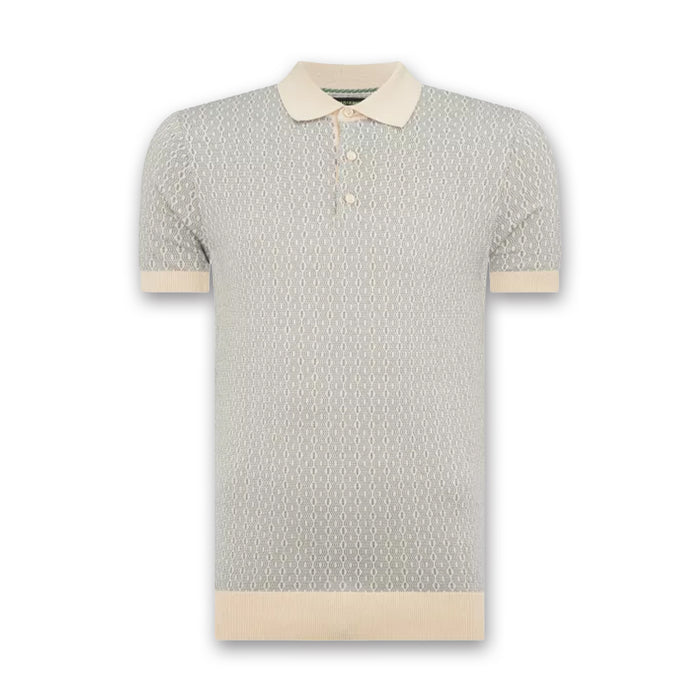 Remus - Slim Fit Patterned Polo in Stone/Blue - Nigel Clare