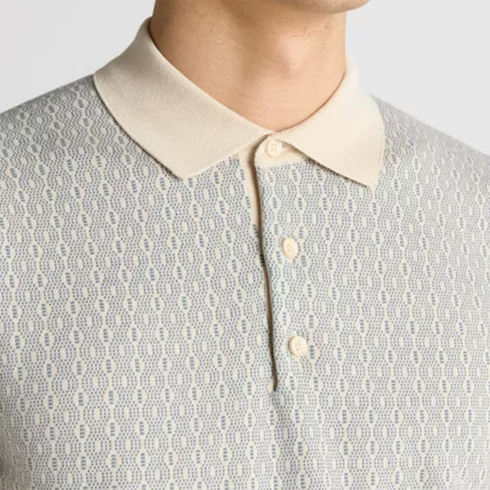 Remus - Slim Fit Patterned Polo in Stone/Blue - Nigel Clare