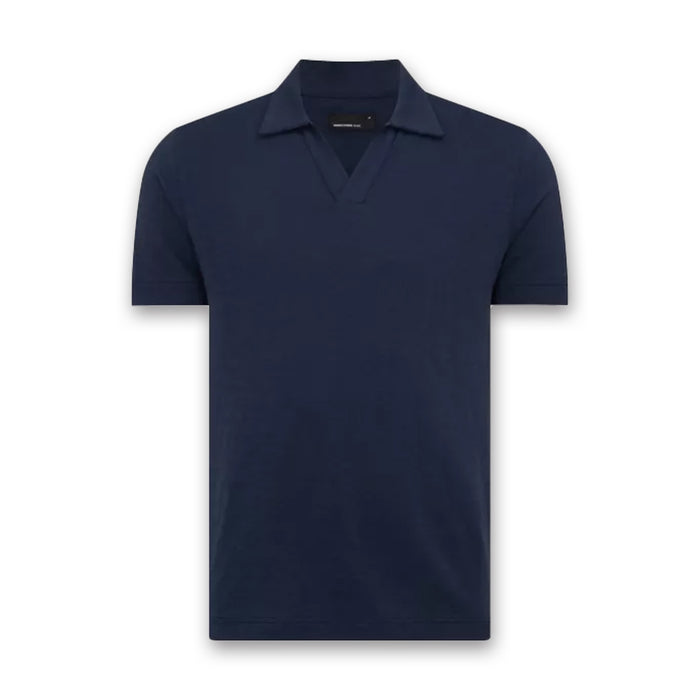 Remus - Tapered Fit Open Collar Polo in Navy - Nigel Clare