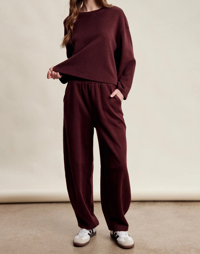 RESTOCK :: Barrel Pants Lounge Knit Set - Red Bean