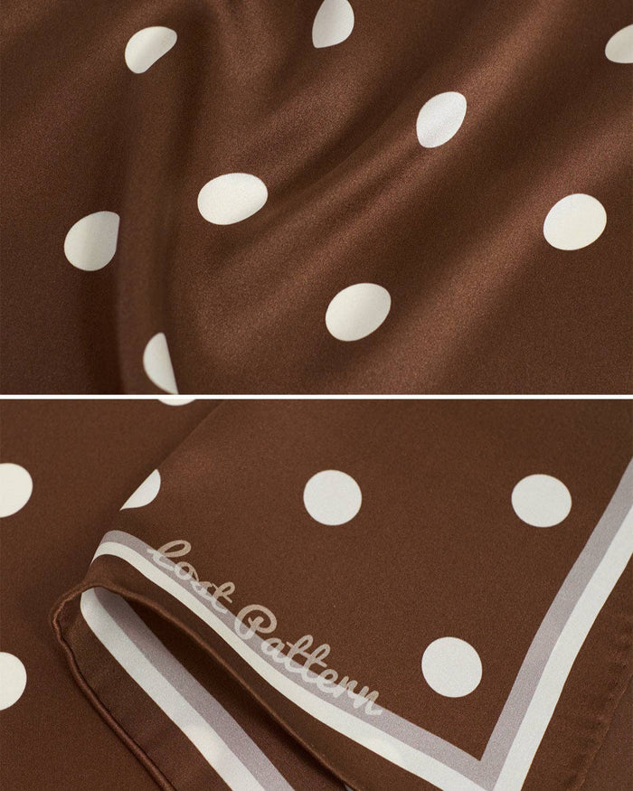 Retro Polka Silk Bandana Scarf - Cafe Au Lait