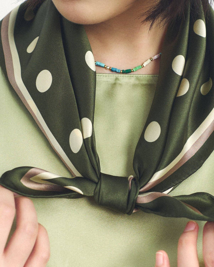 Retro Polka Silk Bandana Scarf - Matcha