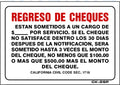 Returned Checks Sign in SPANISH, CK2sp