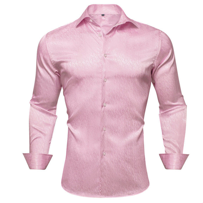 Rose Golden Solid Silk Men's Long Sleeve Shirt- CY-0547 - SimonVon Shop