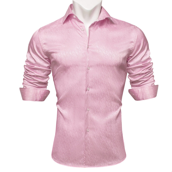 Rose Golden Solid Silk Men's Long Sleeve Shirt- CY-0547 - SimonVon Shop