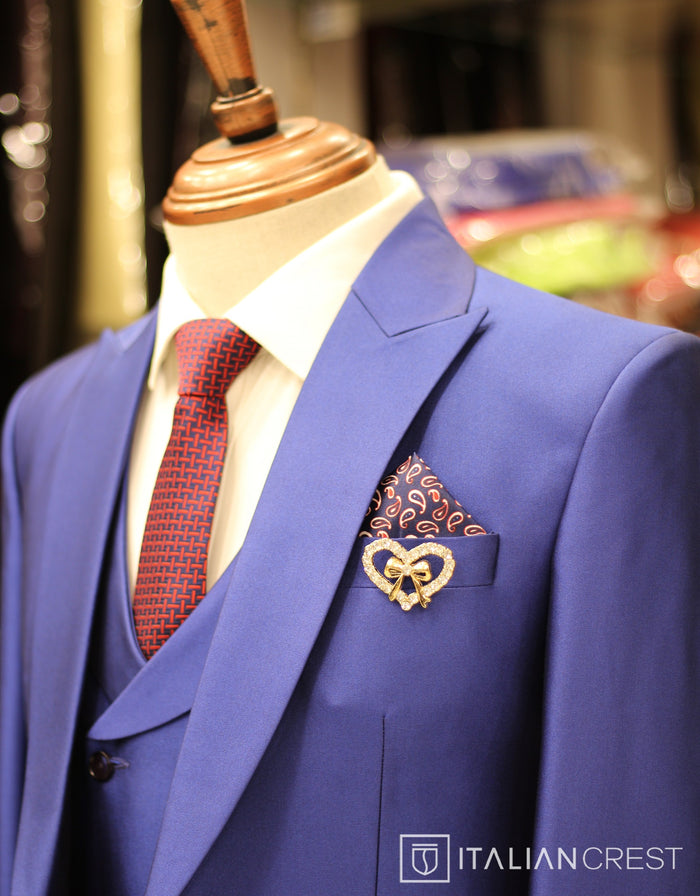 Royal Blue 3-Piece Peak Lapel Suit