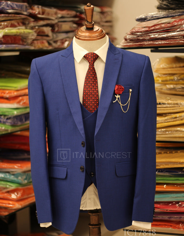 Royal Blue 3-Piece Peak Lapel Suit