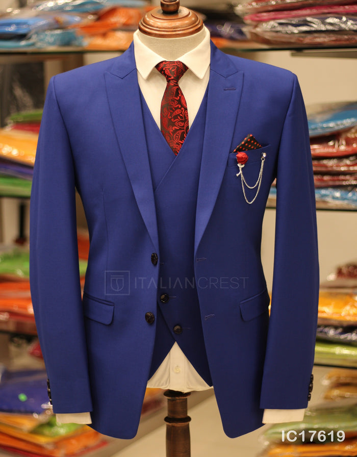 Royal Blue 3-Piece Peak Lapel Suit