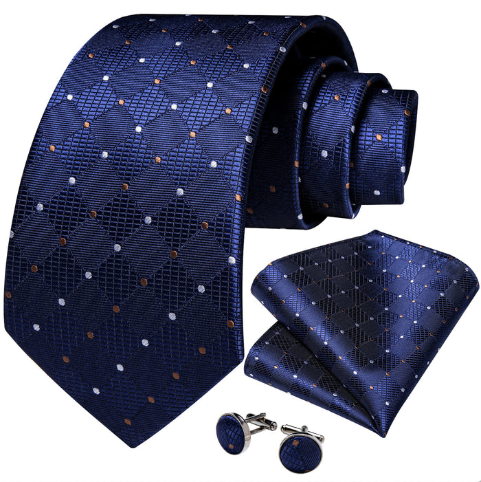 Royal Blue Plaid Tie Handkerchief Cufflinks Set_ N-7374 - SimonVon Shop