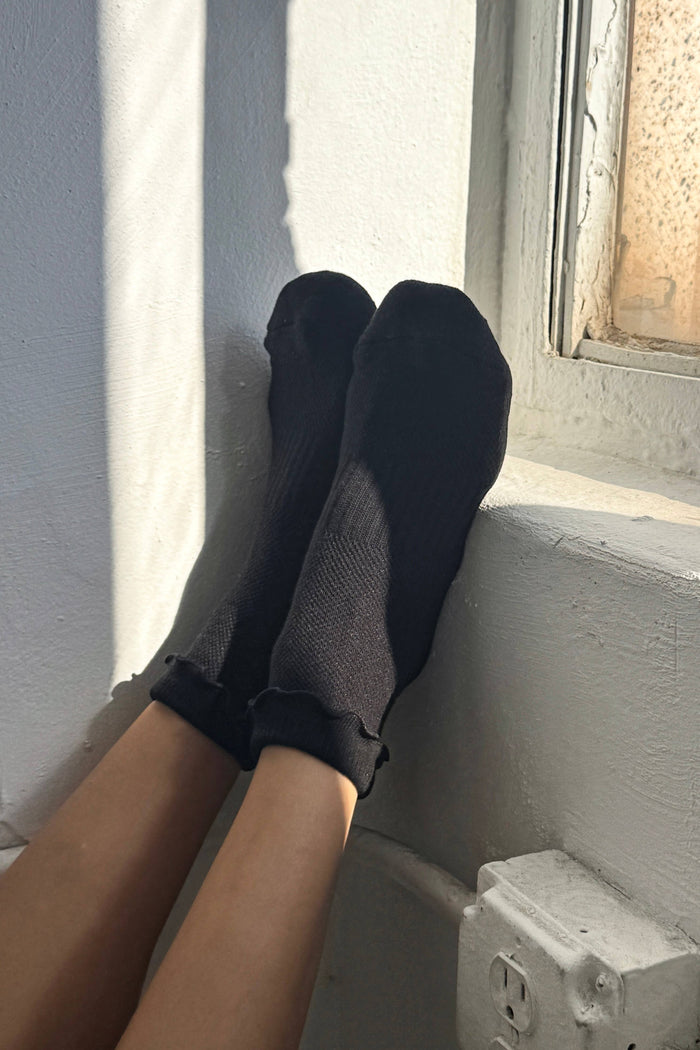 Ruffled Hugger Crew Socks - PERIWINKLE / RED