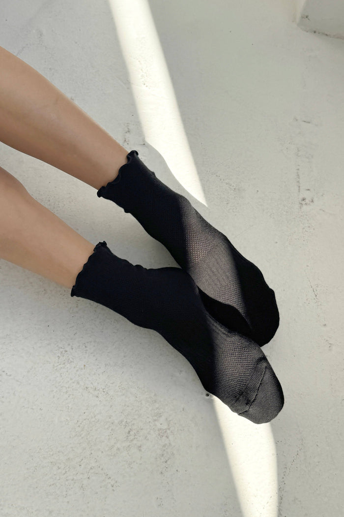 Ruffled Hugger Crew Socks - PERIWINKLE / RED