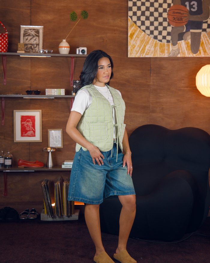 sage checkered vest