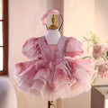 Saprkly Elegant Pink Girl Dress for Princess Kids 1st Birthday Party J734