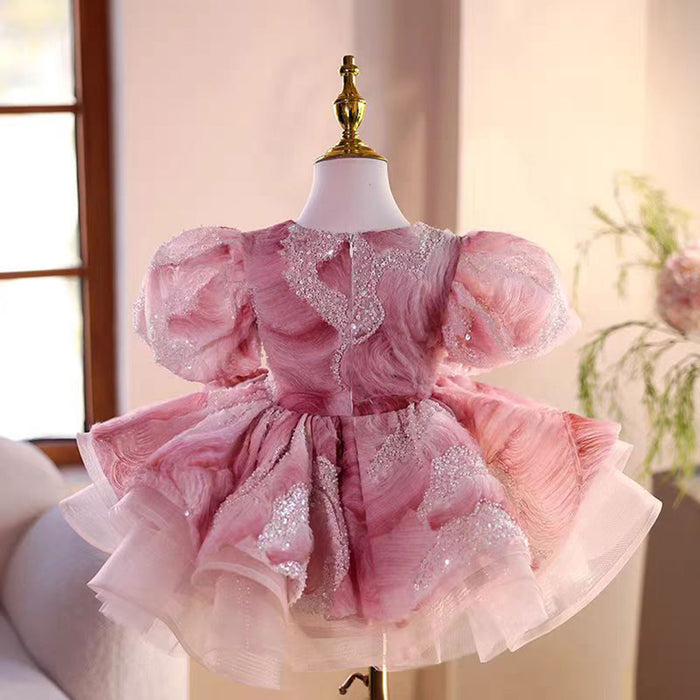 Saprkly Elegant Pink Girl Dress for Princess Kids 1st Birthday Party J734