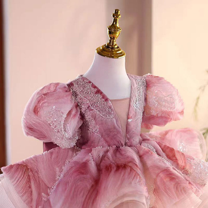 Saprkly Elegant Pink Girl Dress for Princess Kids 1st Birthday Party J734