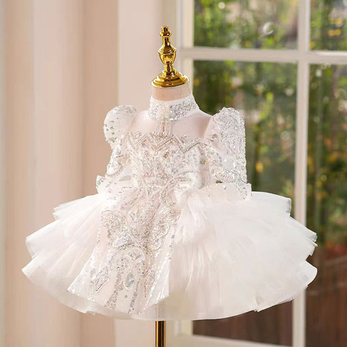 Saprkly Pink Flower Princess Girl Dress for Kids Wedding Party J782