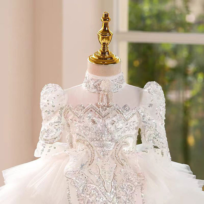 Saprkly Pink Flower Princess Girl Dress for Kids Wedding Party J782